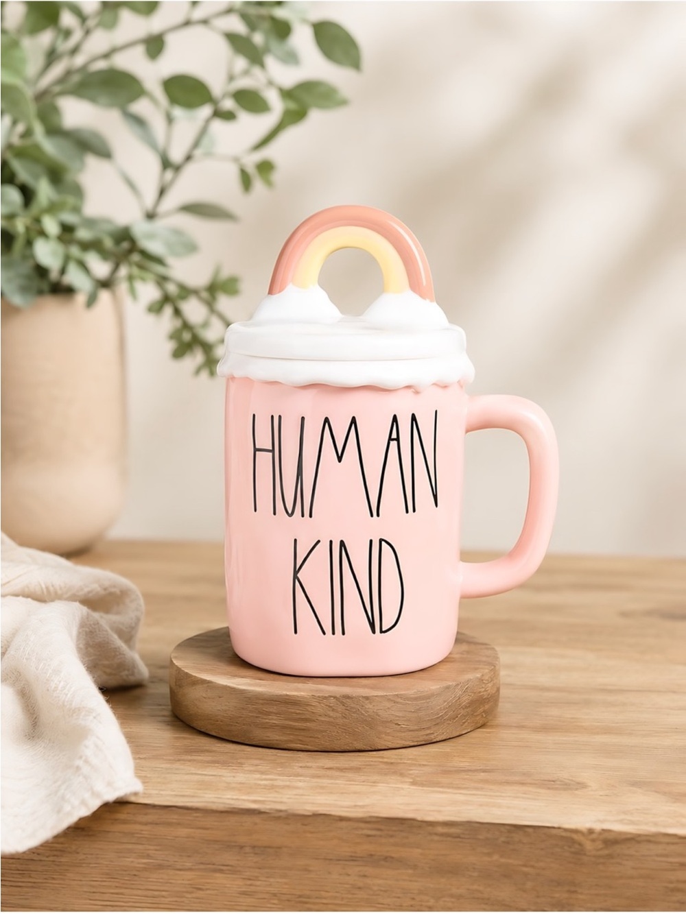 Rae Dunn By Magenta “HUMAN KIND” Mug with Rainbow Lid – New In Box Artisan